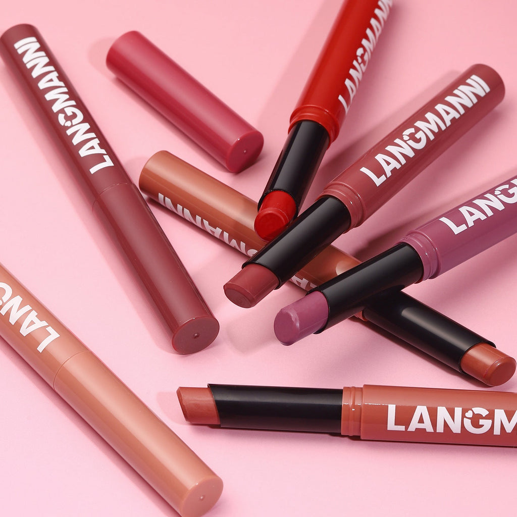 LANGMANNI new 12-color diagonal rotating matte lipstick single durable cross-border full hosting