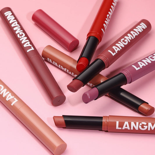 LANGMANNI new 12-color diagonal rotating matte lipstick single durable cross-border full hosting