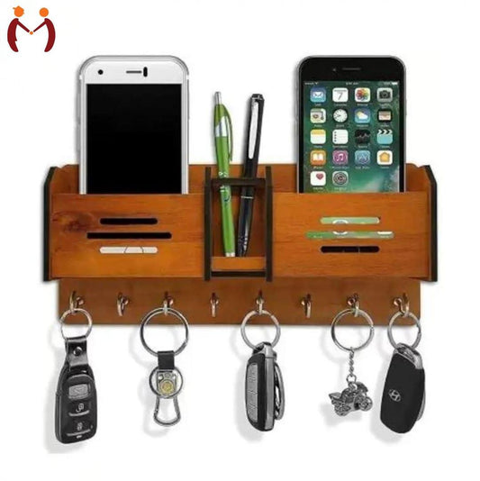 Double Pocket Wooden Keys And Mobile Holder