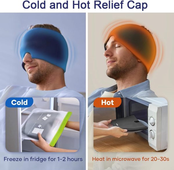 Migraine Relief Cap – Headache Relief Hat For Migraine Relief, Tension, One Size Fits All Headache Cap With Reusable Ice Gel Pack For Puffy Eyes, Stress Relief ( Random Color )