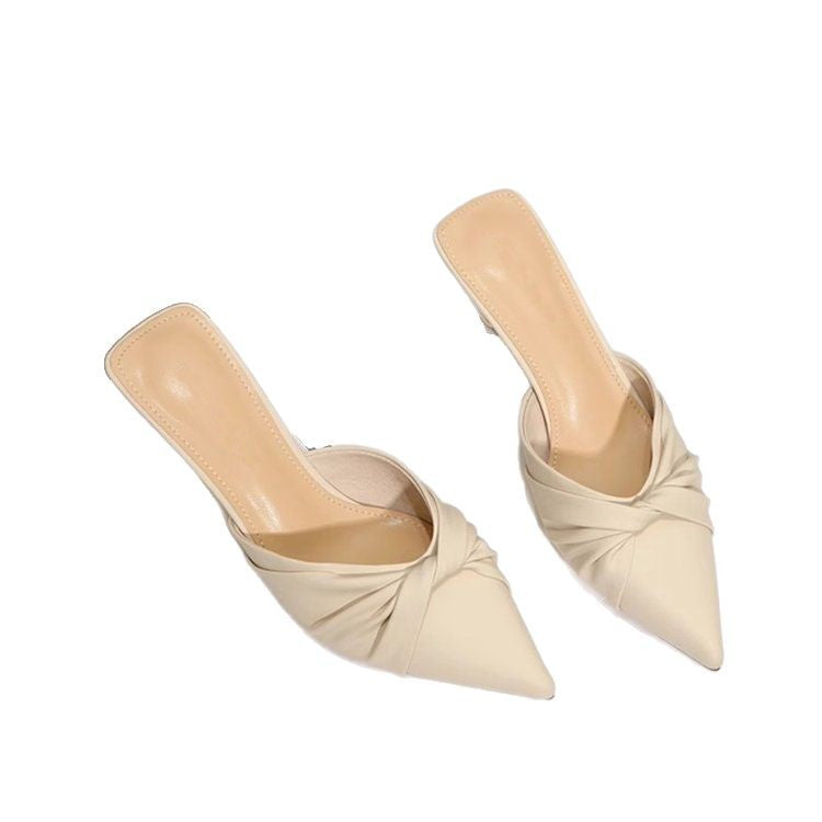 Stiletto Heel Baotou Half Slippers Women's 2025 Summer New Style Elegant All-match Commuting Mid-heel Outer Wear Not Tired Feet High Heels
