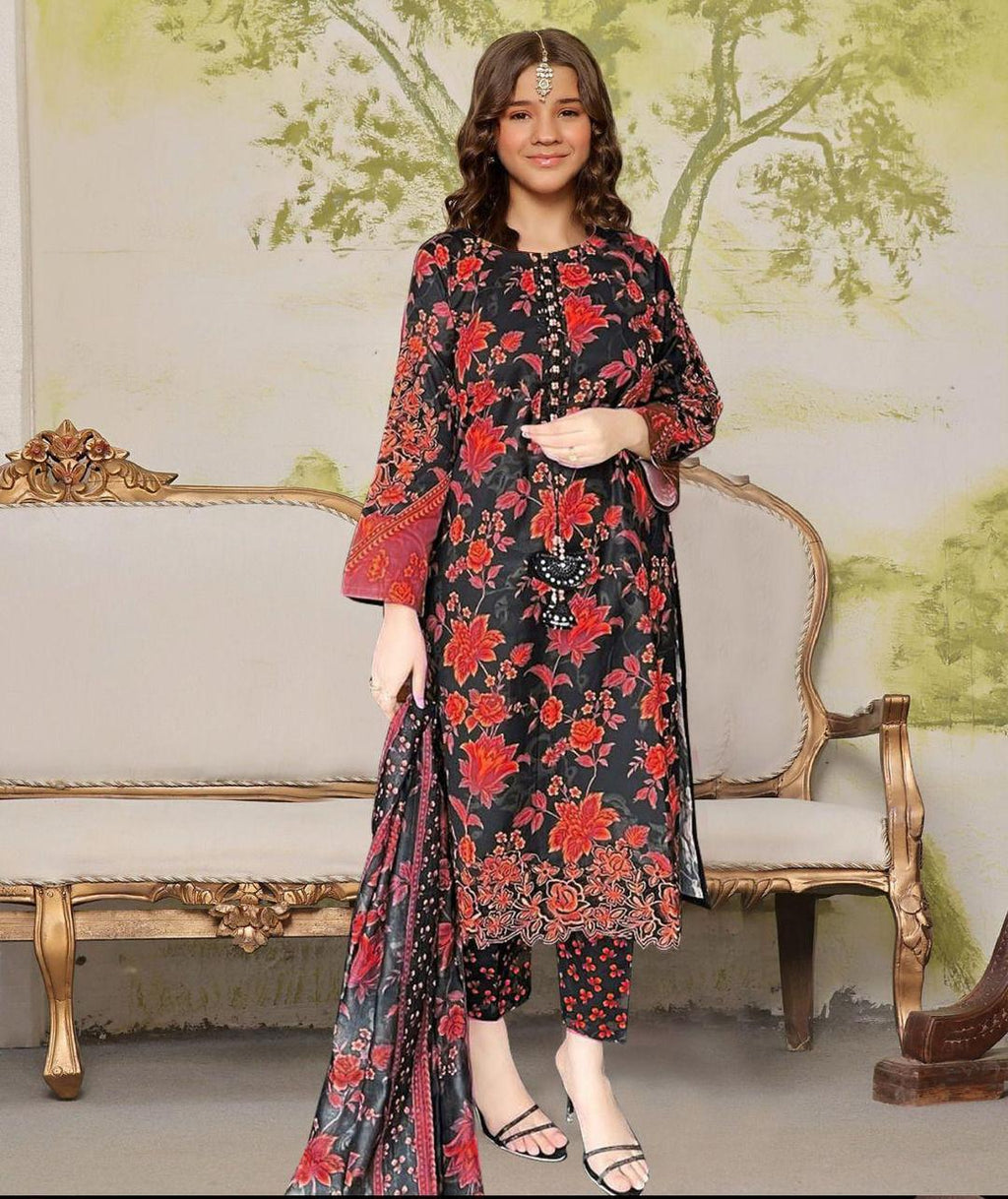 Stylish Printed Stitched Suit for Girls - 3 Pcs Set in Cotton Lawn