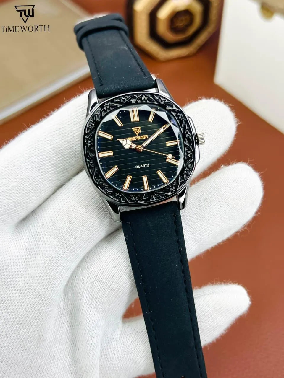 TimeWorth Luxury Quartz Watch for Men - Stylish Textured Dial Analog Wristwatch with Premium Leather/Suede Strap - 2026 Edition Fashion Watch for Boys & Gents (Multiple Colors)