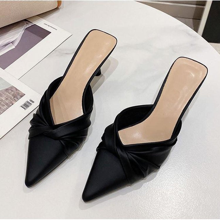 Stiletto Heel Baotou Half Slippers Women's 2025 Summer New Style Elegant All-match Commuting Mid-heel Outer Wear Not Tired Feet High Heels