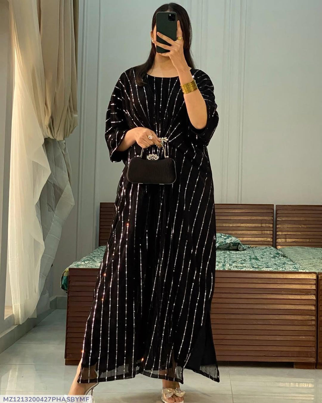 Sequins Embroidered Chiffon Shirt - Women's Stitched Kaftan (1 Pc)