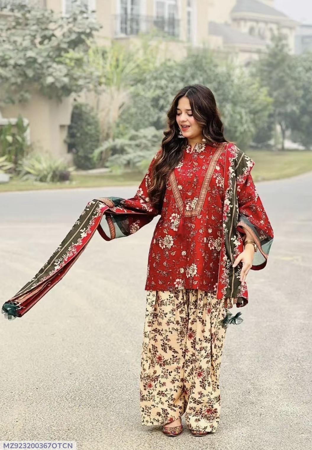 3 Pcs Women's Unstitched Printed Suit