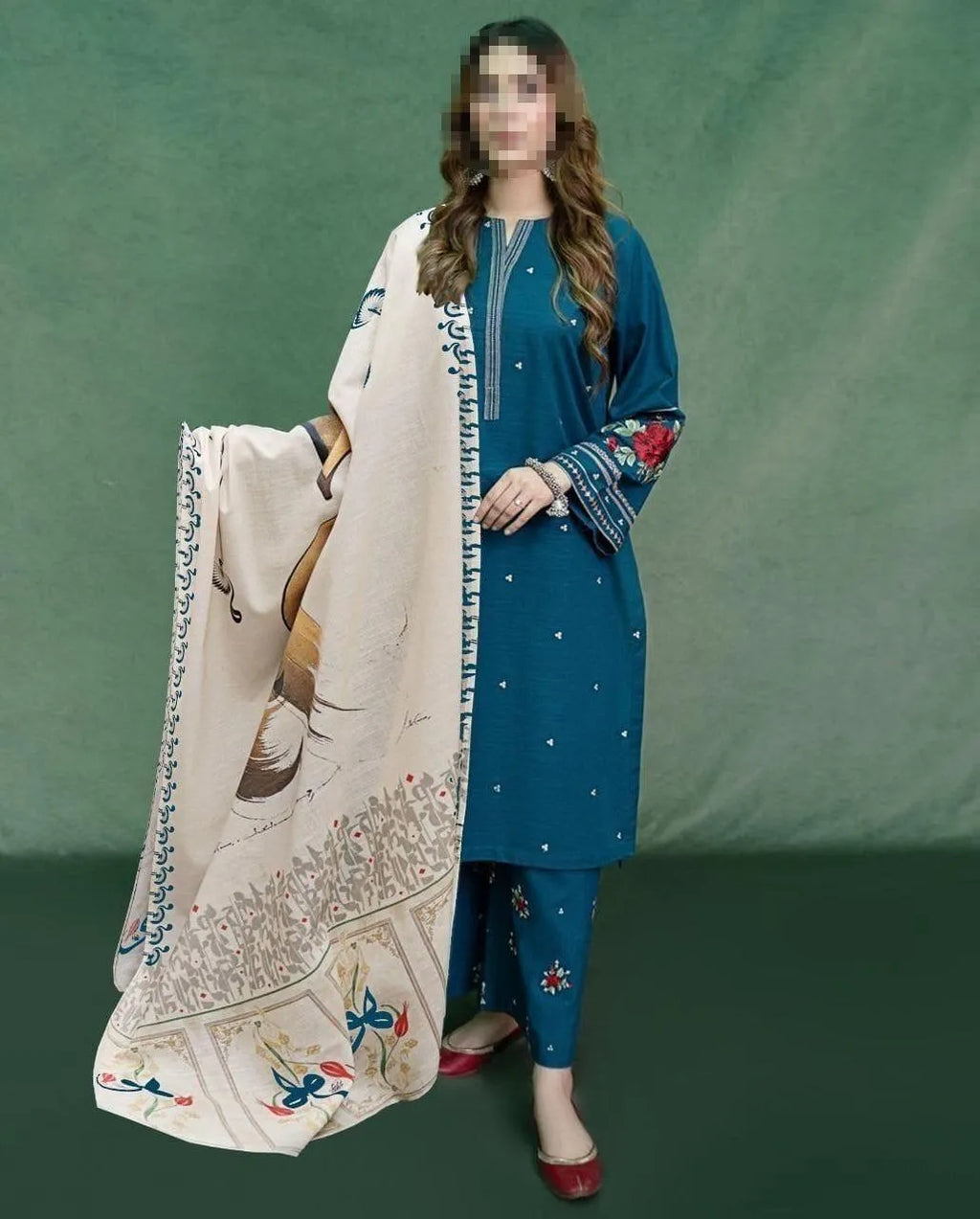 3 Pcs Women's Unstitched Embroidered Suit