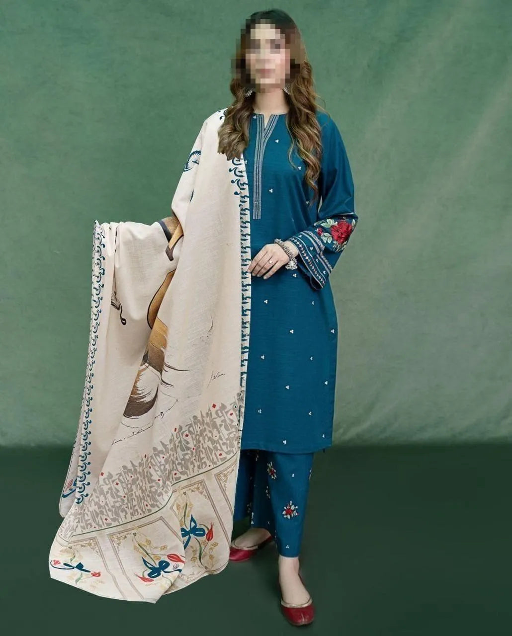 3 Pcs Women's Unstitched Embroidered Suit