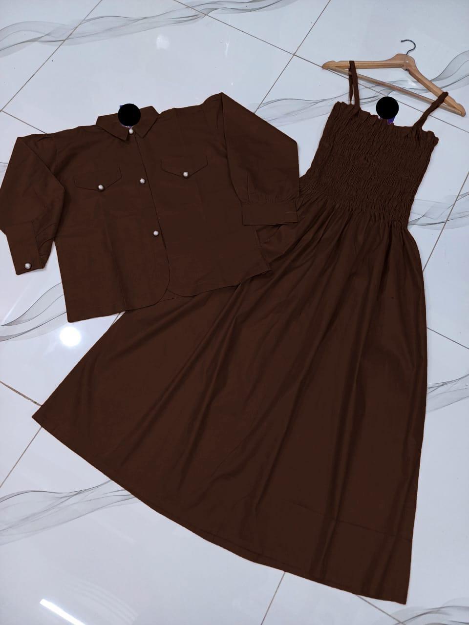 Kaaj Button Coati with Gazzer Romper Frock – 2 Piece Set