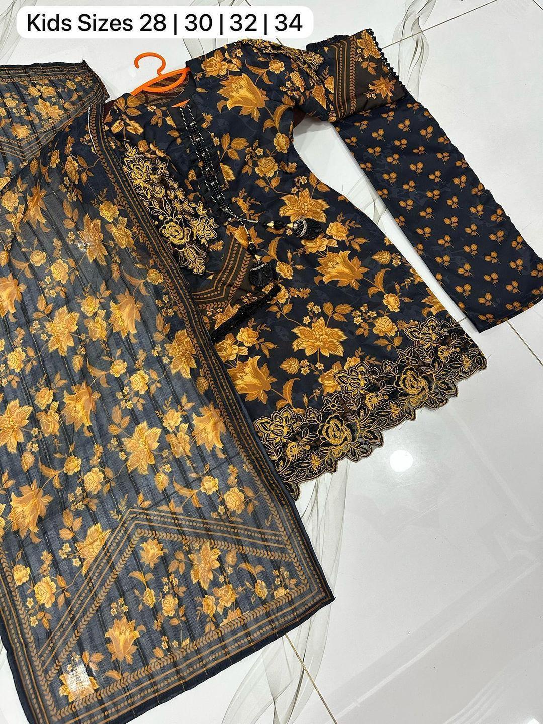 Stylish Printed Stitched Suit for Girls - 3 Pcs Set in Cotton Lawn