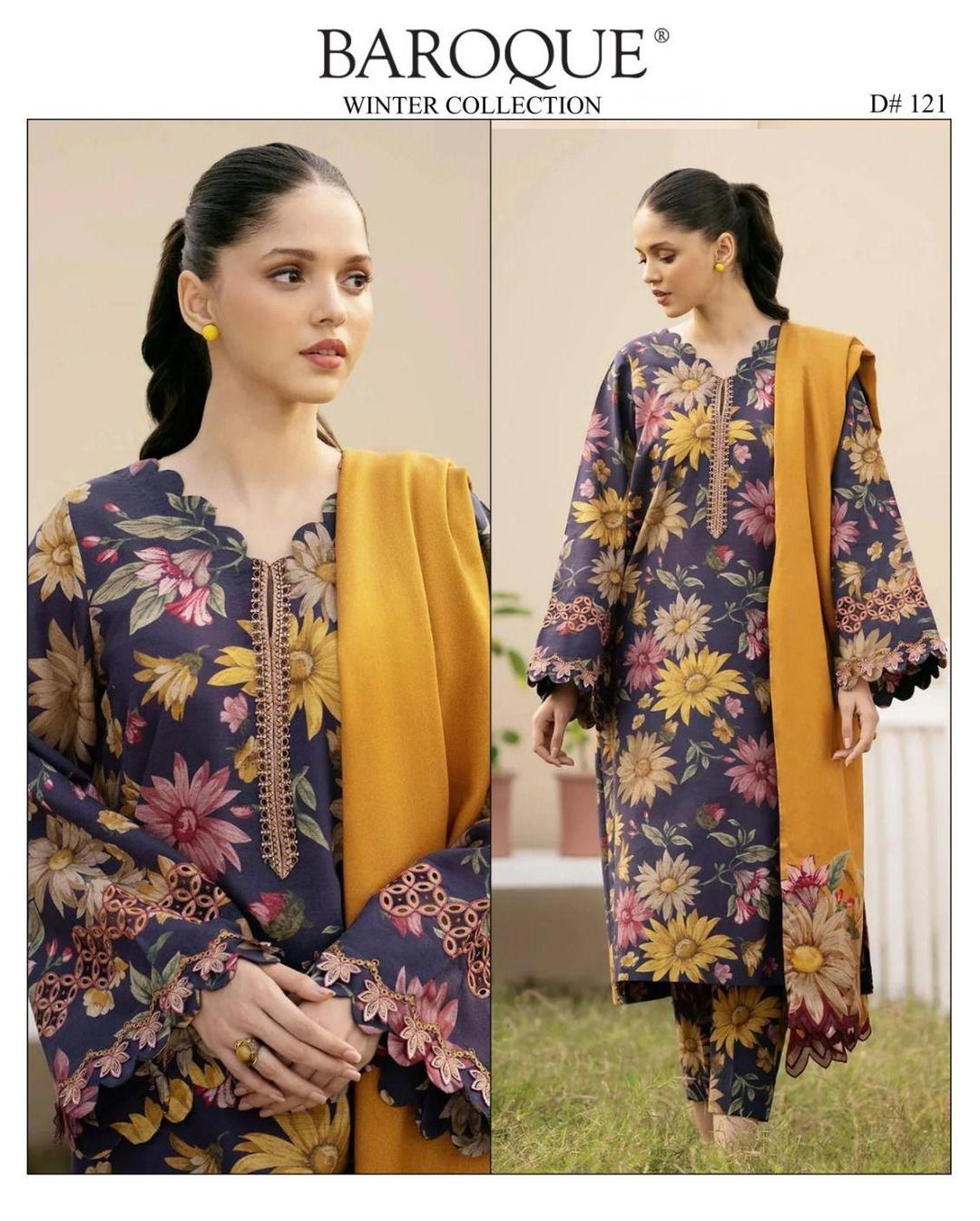 3 Pcs Women's Unstitched Karandi Printed Suit