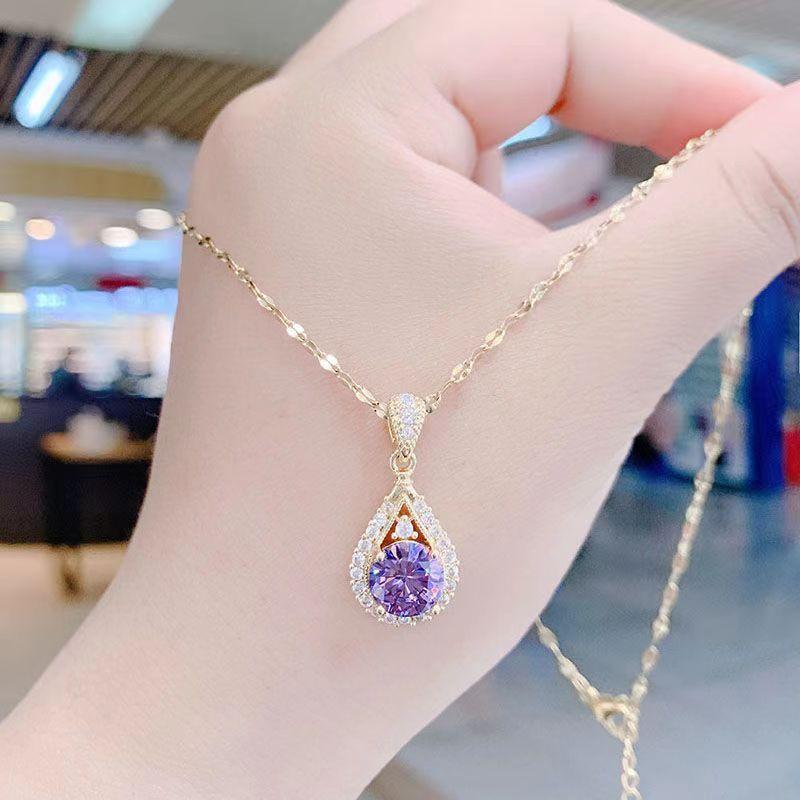 Purple Waterdrop Shape Necklace Women'sins Fashionable Lockbone Chain 2025 New Arrival Social Media Celebrity Style Jewelry