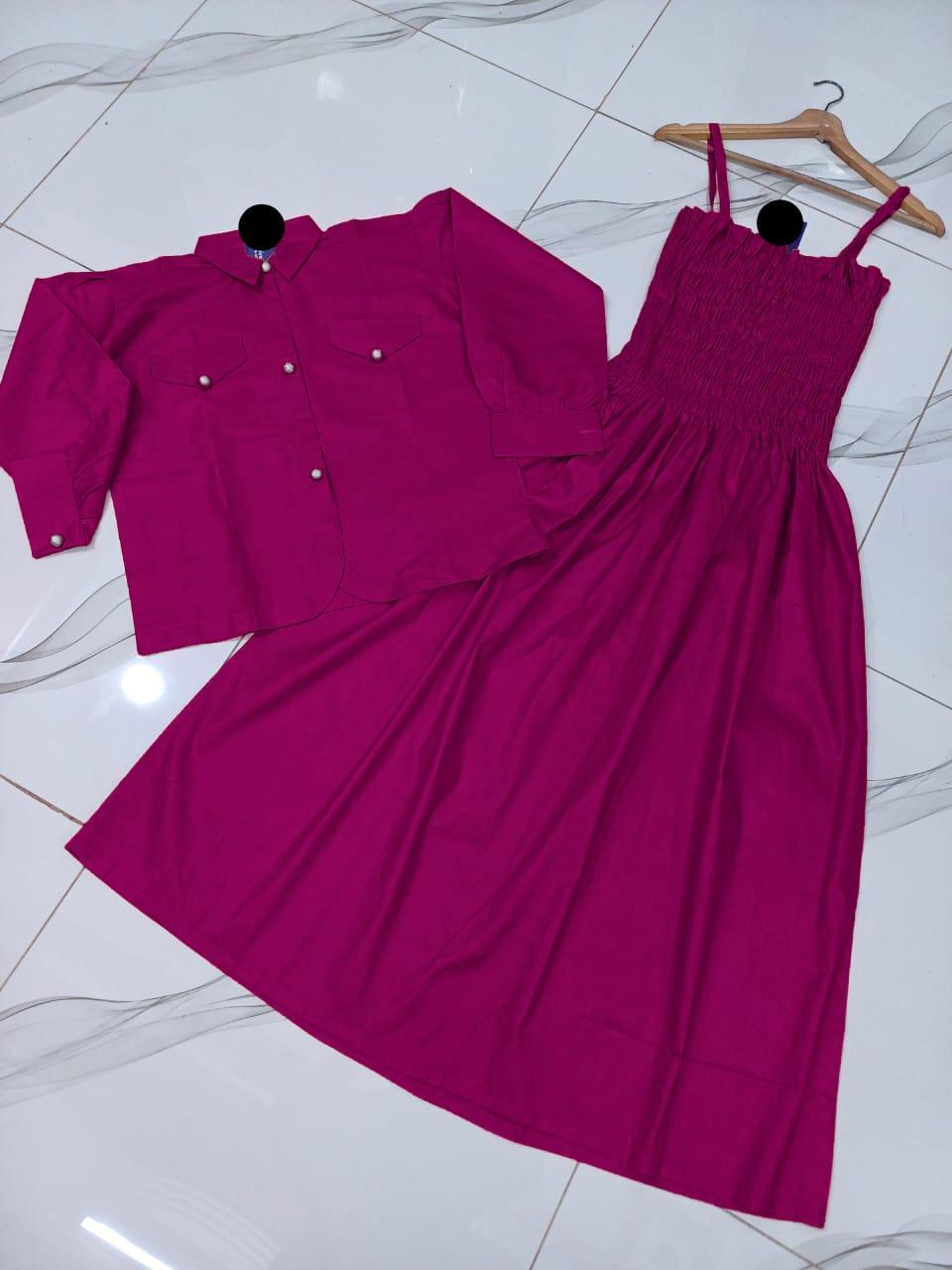 Kaaj Button Coati with Gazzer Romper Frock – 2 Piece Set