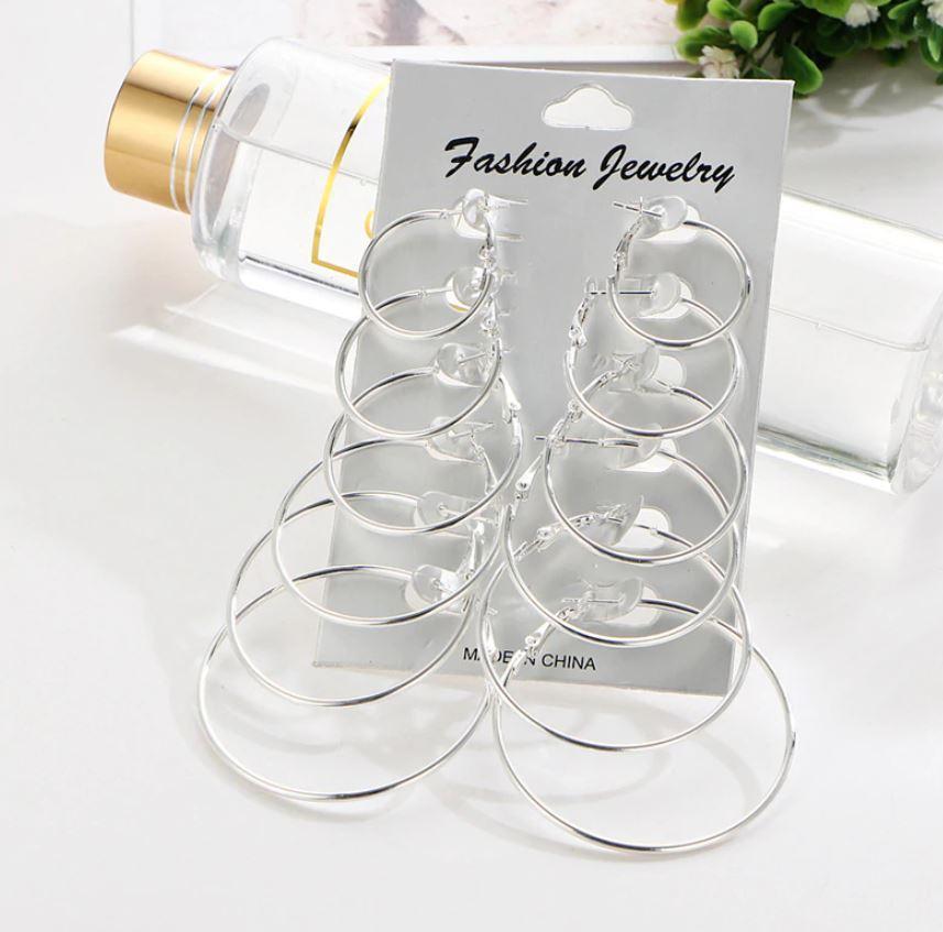 Plain Silver Hoops, Pack Of 6