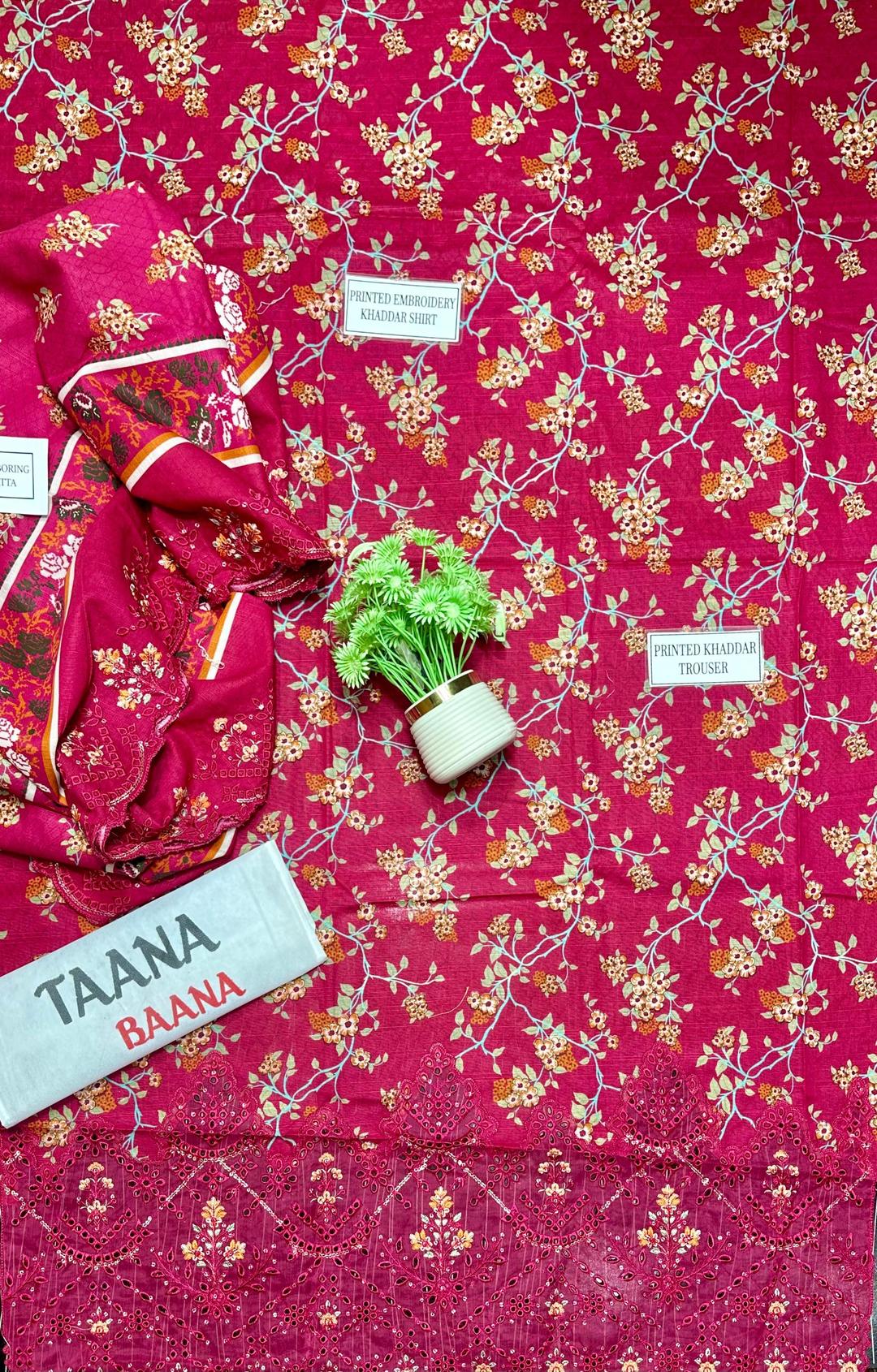 Stunning Pink Khaddar Suit Set - 3 Pcs with Embroidered & Printed Patterns