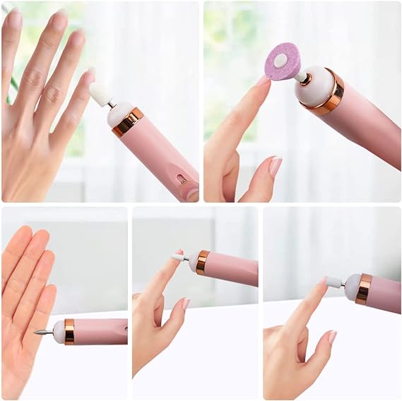 5 In 1 Professional Manicure Nail | Salon Nail Finishing Touch | Nail Grinding, Burnishing Machine | Full Manicure And Pedicure Tool – Pink Color