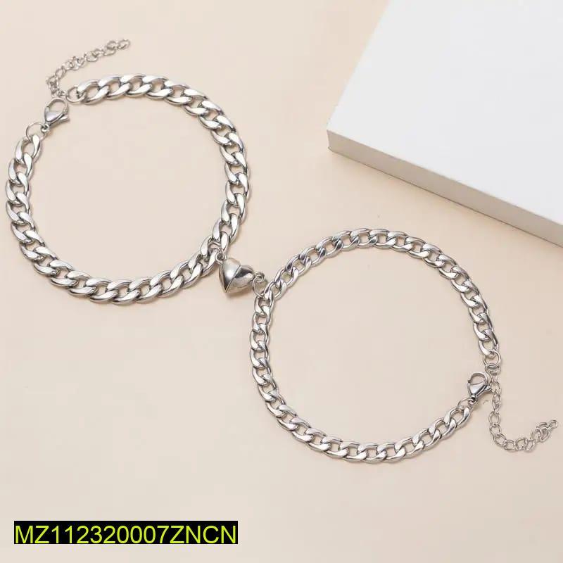 Silver & Gold-Plated  Magnet Heart Design Couple's Bracelet- 2 Pcs