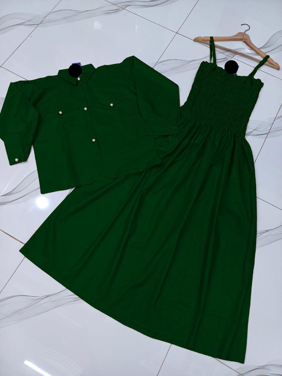 Kaaj Button Coati with Gazzer Romper Frock – 2 Piece Set