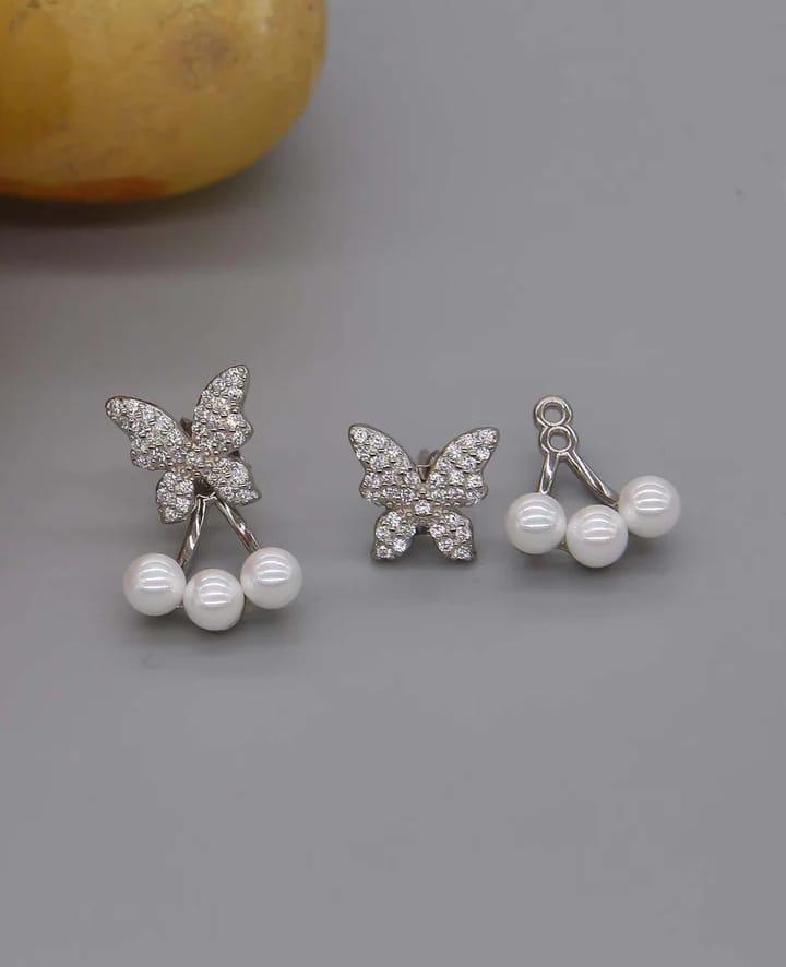 Butterfly Design Silver Plated Zircon Earrings