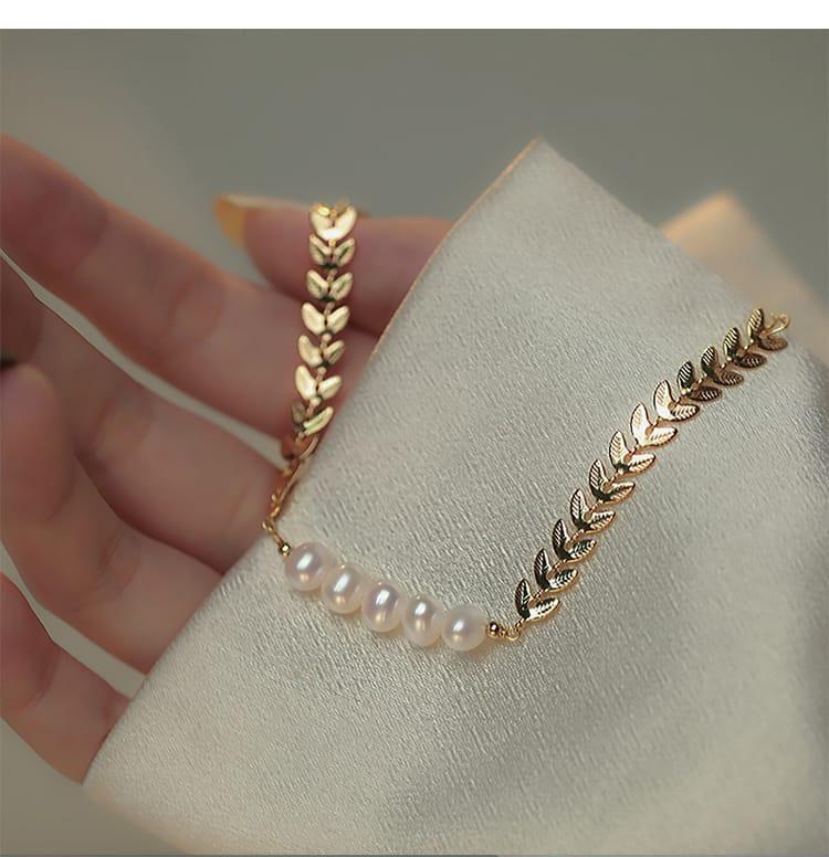 Leaf Pearl Gold Bracelet For Girls