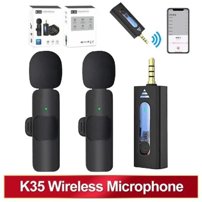 K35 Dual Wireless Lavalier Microphone 3.5mm Jack for Mobile