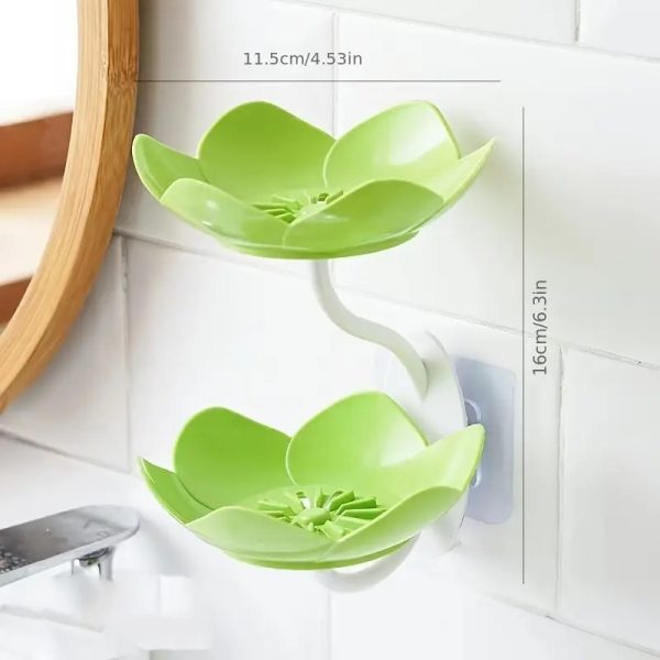 Multicolor Lotus Flower Soap Holder, Double Layer Wall-mounted, No-drill With Drainage, Quick-dry Plastic Bathroom Organizer For Soap Storage, Soap Holder For Bathroom ( Random Color ) – 01 Stand