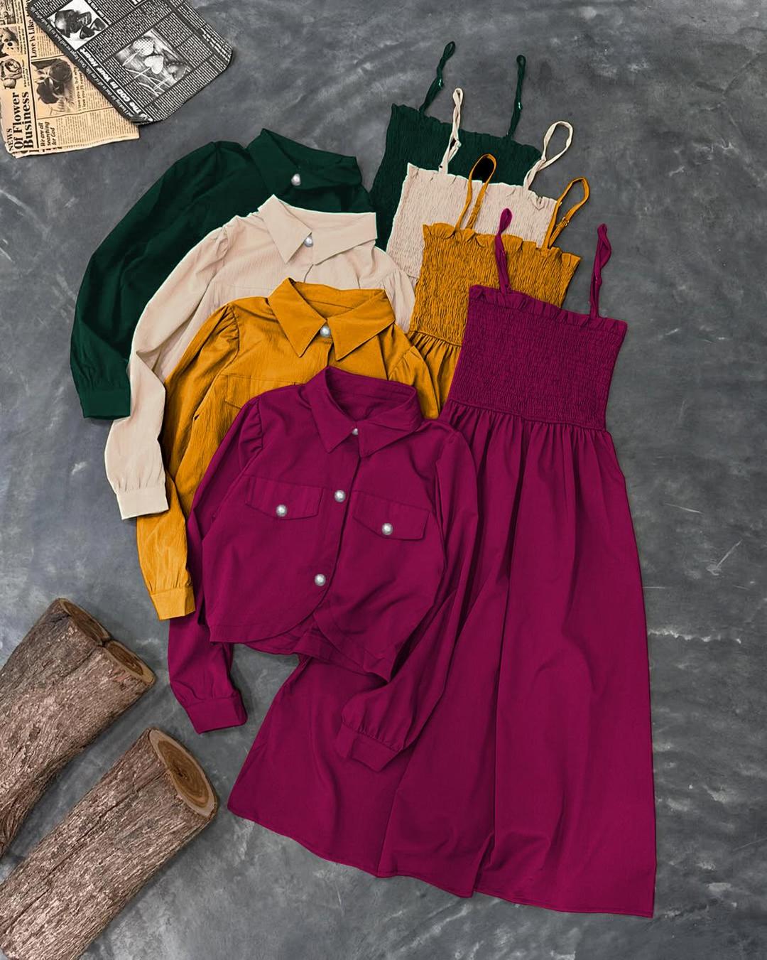 Kaaj Button Coati with Gazzer Romper Frock – 2 Piece Set