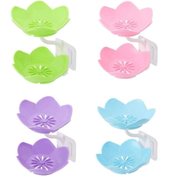Multicolor Lotus Flower Soap Holder, Double Layer Wall-mounted, No-drill With Drainage, Quick-dry Plastic Bathroom Organizer For Soap Storage, Soap Holder For Bathroom ( Random Color ) – 01 Stand