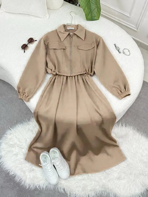 2 Pcs Women's Stitched Fleece Plain Zipper Tracksuit