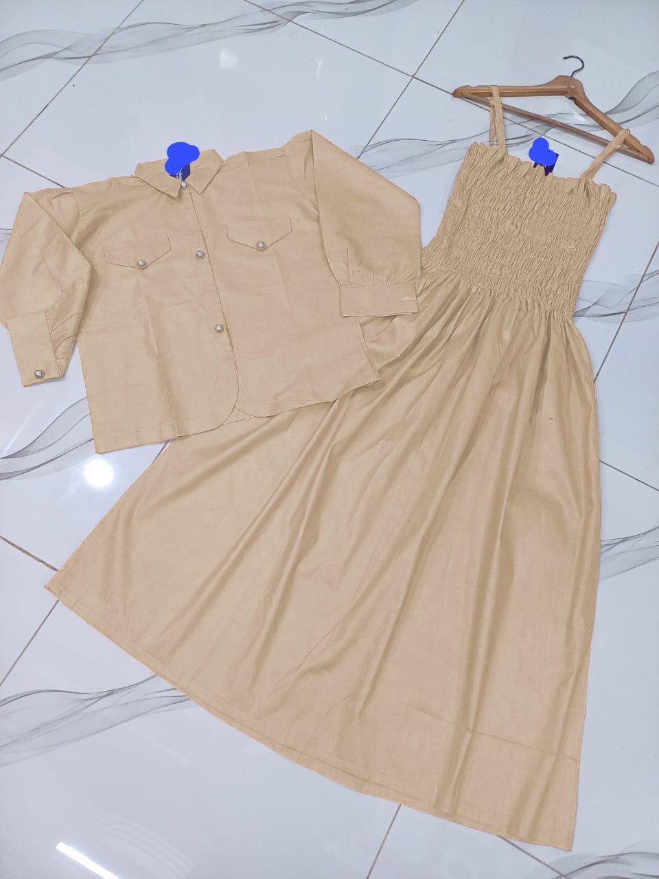 Kaaj Button Coati with Gazzer Romper Frock – 2 Piece Set