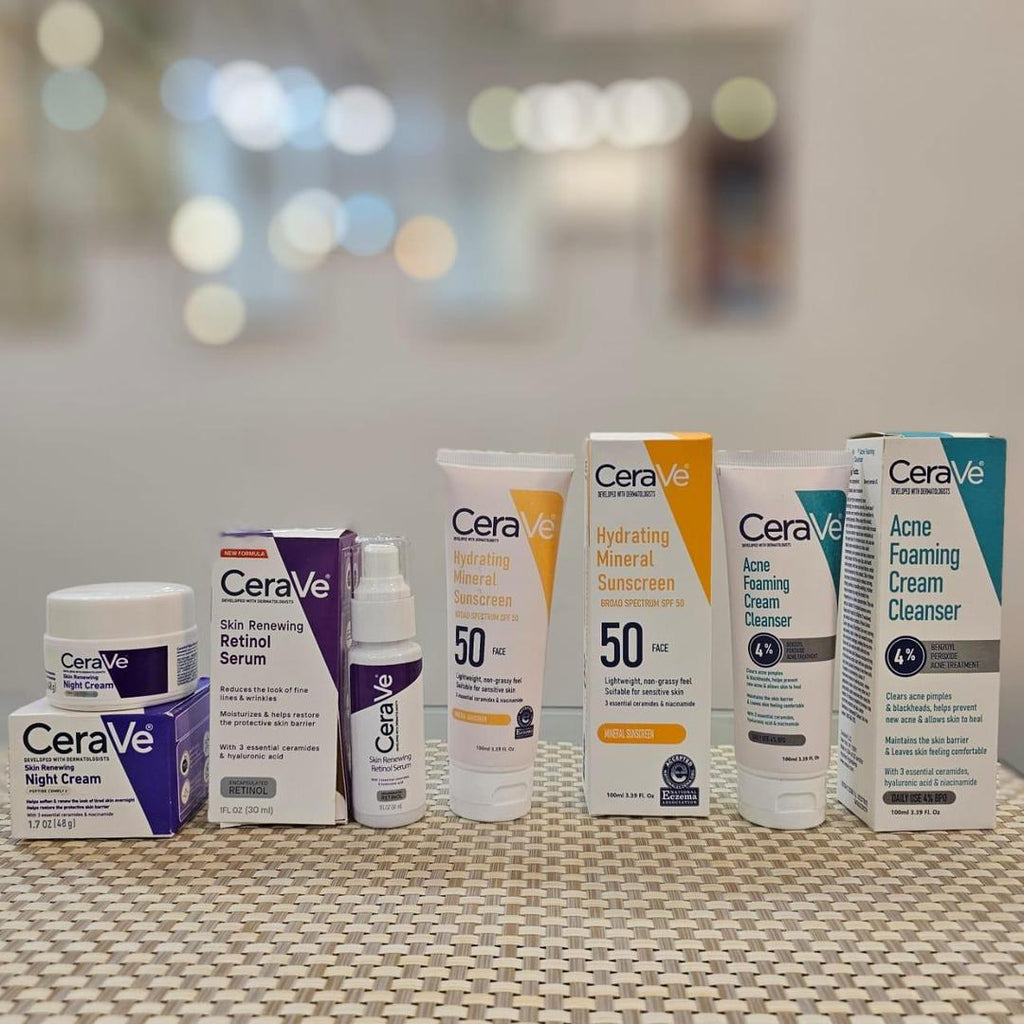 Ultimate 4 in 1 Skincare Bundle: Night Cream, Retinol Serum, Sunscreen & Acne Cleanser