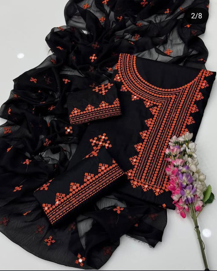 2 Pcs Women's Stitched Linen Embroidered Shirt And Trouser