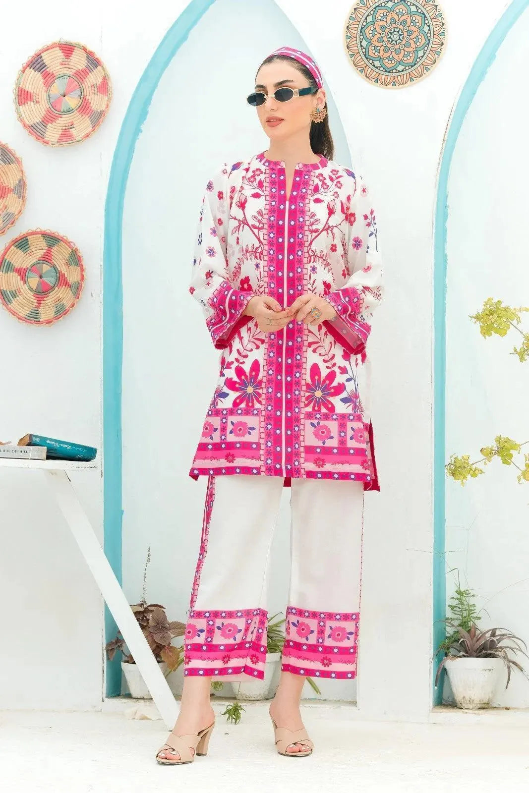 2 Pcs Women's Stitched Swiss Lawn Printed Co-Ord Set