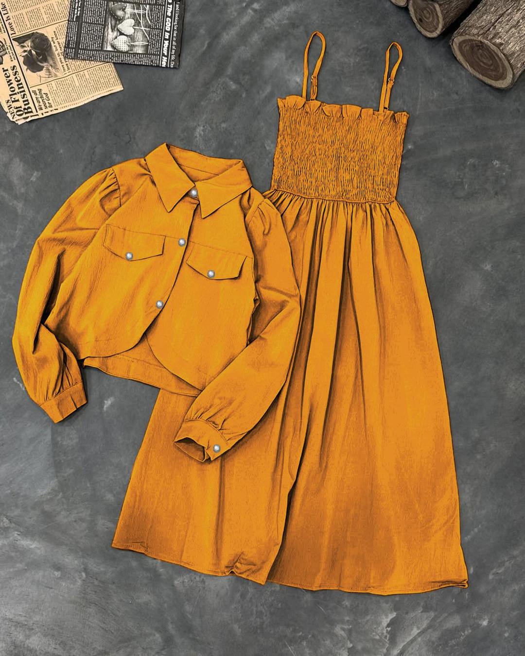 Kaaj Button Coati with Gazzer Romper Frock – 2 Piece Set