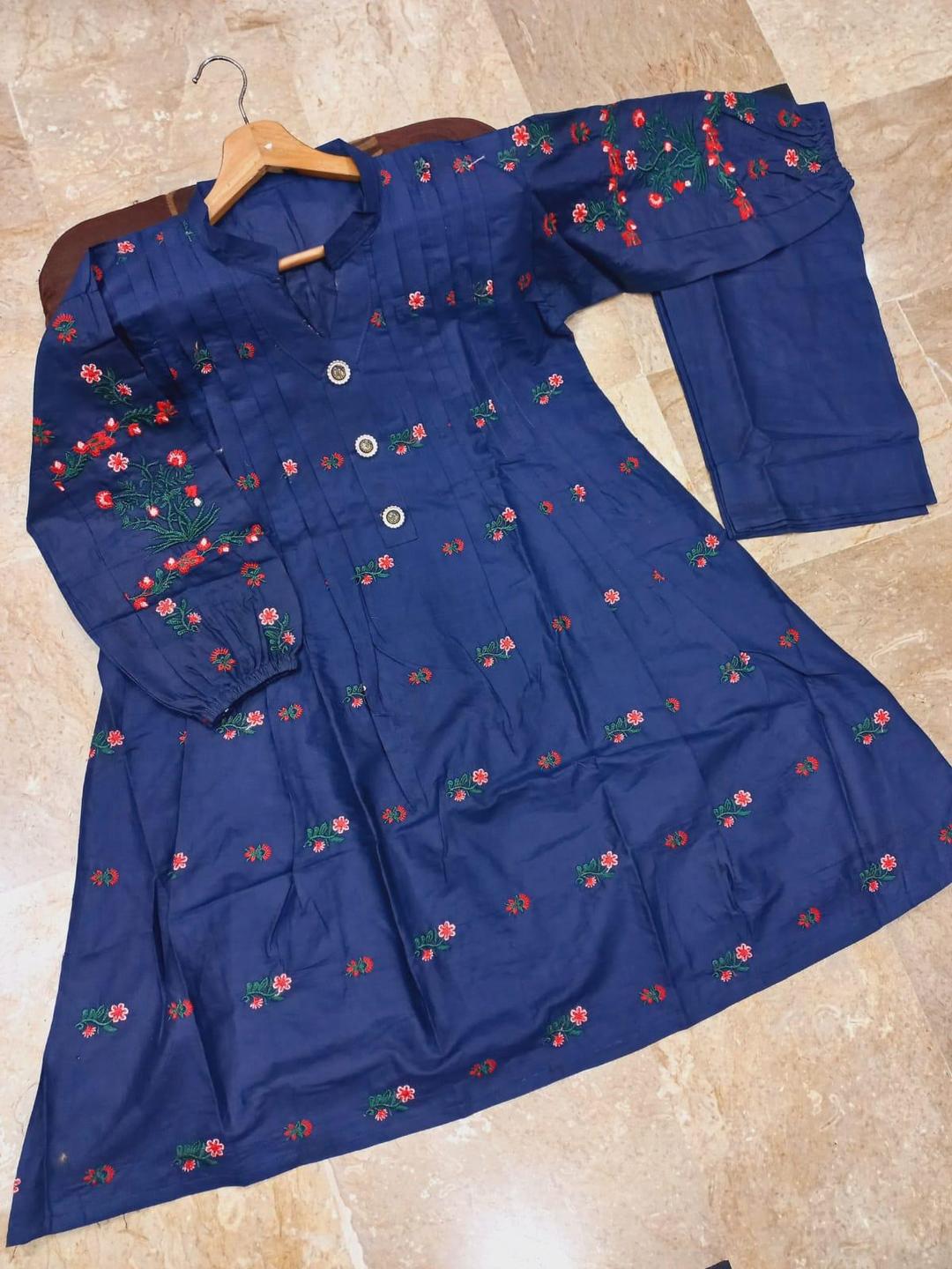 2 Pcs Women's Stitched Cotton Embroidered Shirt And Trouser