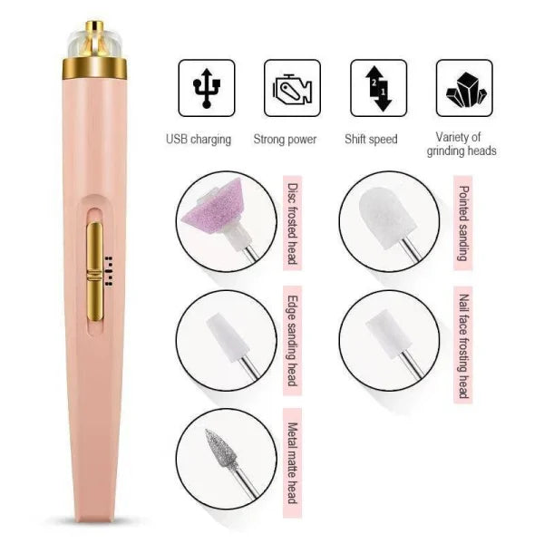 5 In 1 Professional Manicure Nail | Salon Nail Finishing Touch | Nail Grinding, Burnishing Machine | Full Manicure And Pedicure Tool – Pink Color