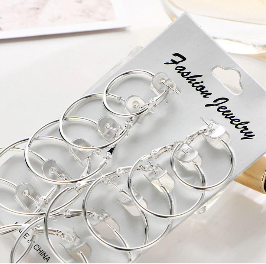 Plain Silver Hoops, Pack Of 6