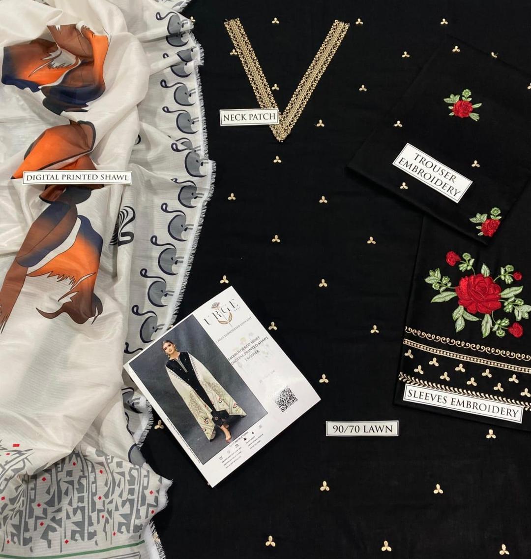 3 Pcs Women's Unstitched Embroidered Suit