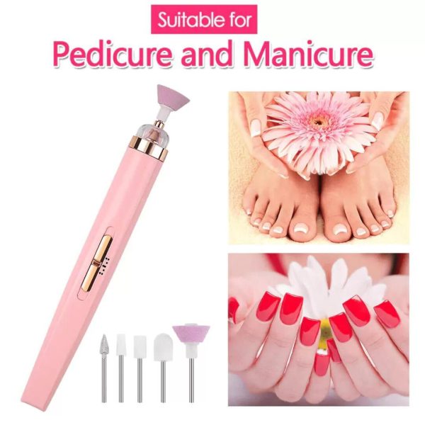5 In 1 Professional Manicure Nail | Salon Nail Finishing Touch | Nail Grinding, Burnishing Machine | Full Manicure And Pedicure Tool – Pink Color