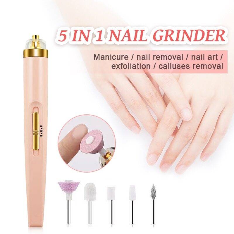 5 In 1 Professional Manicure Nail | Salon Nail Finishing Touch | Nail Grinding, Burnishing Machine | Full Manicure And Pedicure Tool – Pink Color