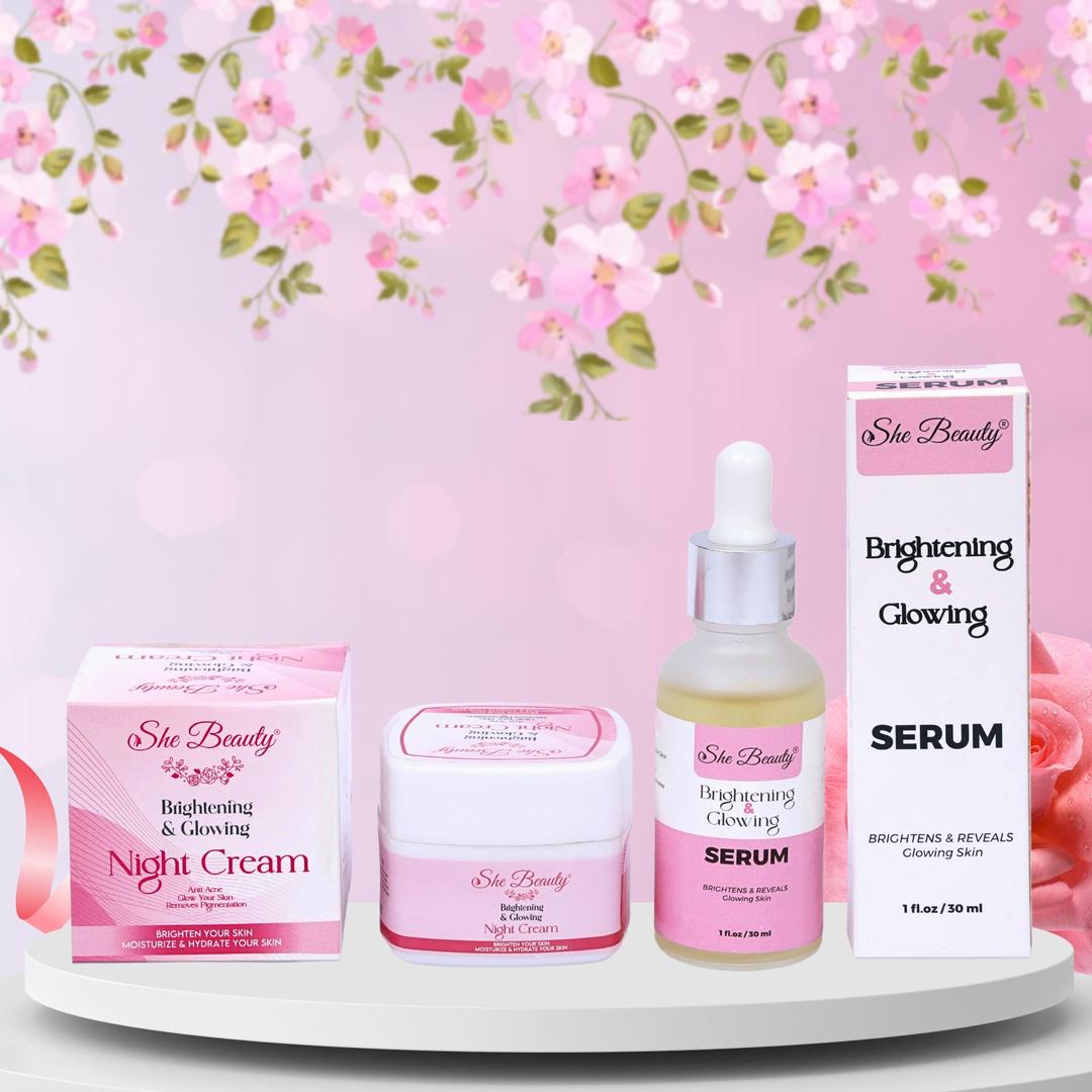 2 in 1 Skincare Bundle –She Beauty Night Cream & Niacinamide Serum (Pack of 2)