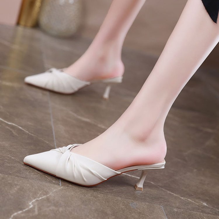 Stiletto Heel Baotou Half Slippers Women's 2025 Summer New Style Elegant All-match Commuting Mid-heel Outer Wear Not Tired Feet High Heels
