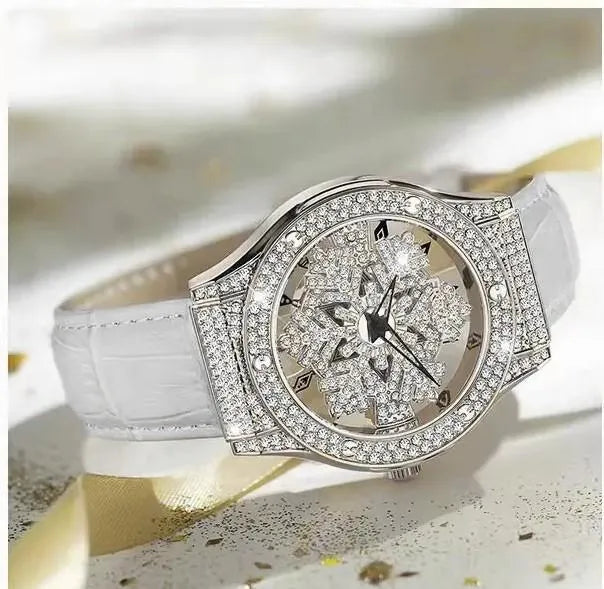 Crystal Snowflake Luxe Watch – White Edition