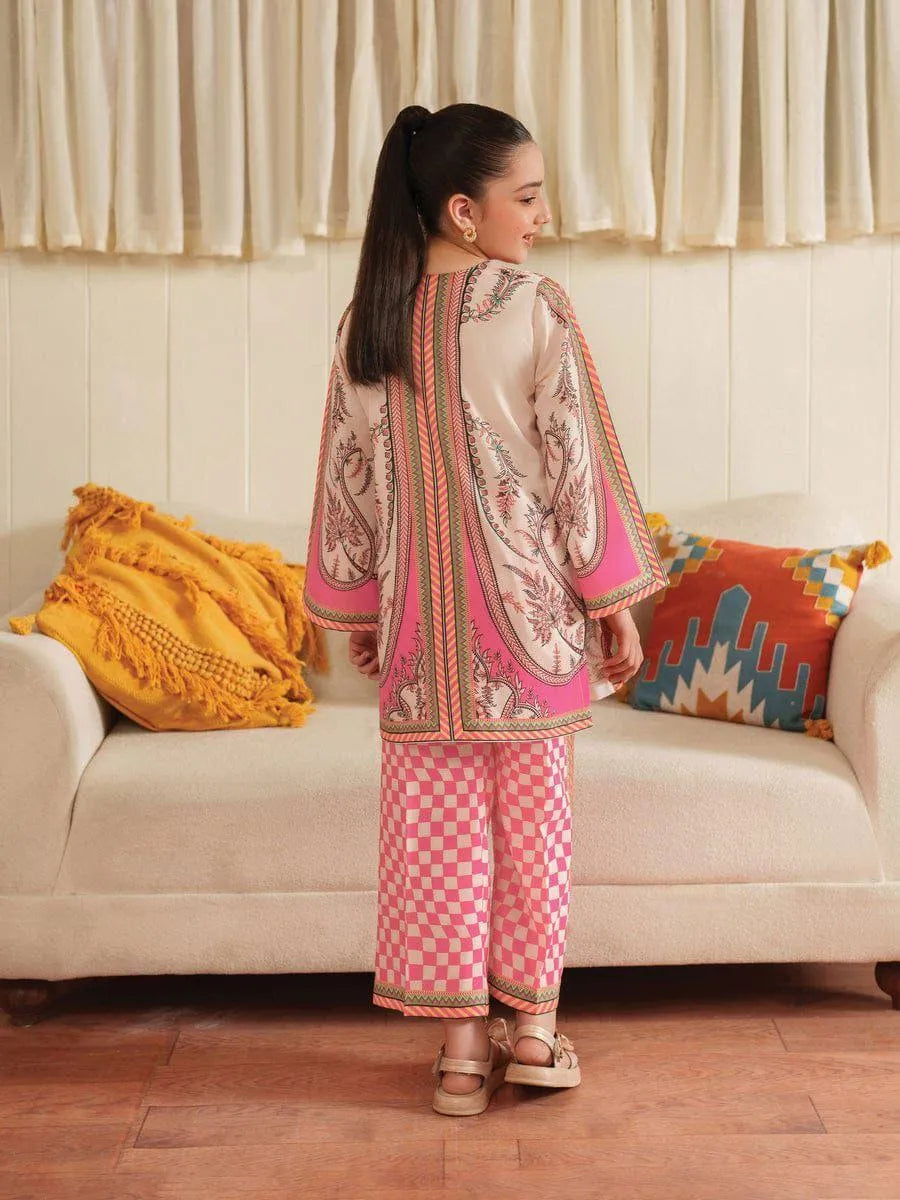 2 Pcs Girl's Arabic Lawn Printed Co-ord Set