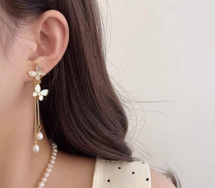 Butterfly Hanging Gold Plated Artificial Stones Earrings