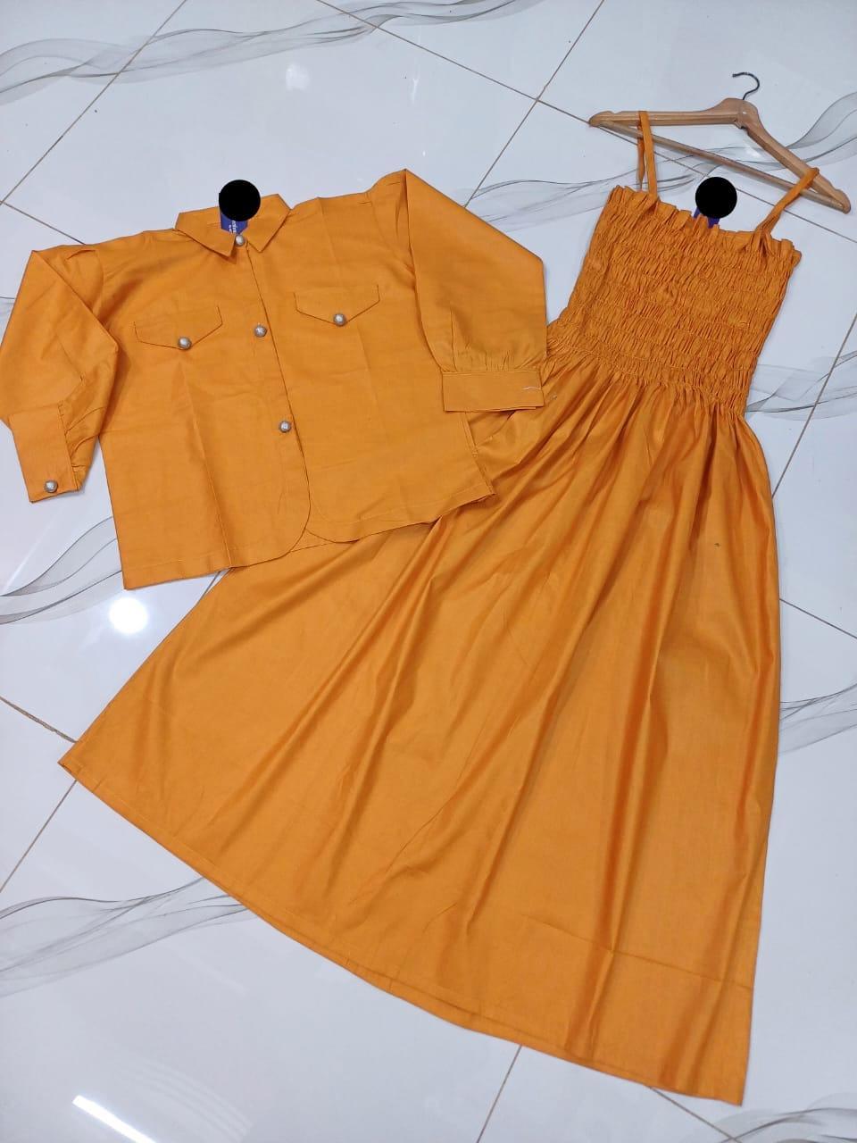 Kaaj Button Coati with Gazzer Romper Frock – 2 Piece Set