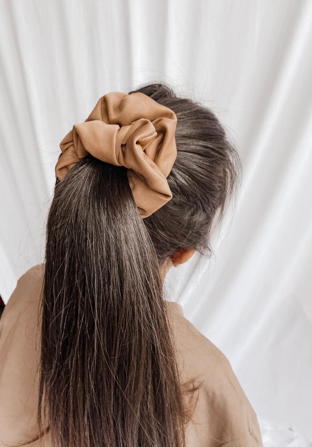 Neutral Colors Hair Scrunchies - Matching Face Mask - Reusable, Washable, fashion fitted, crease free hair chunky scrunchie