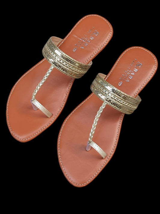 Stylish Golden PU Leather Kolhapuri Chappal for Women - 1 Pcs