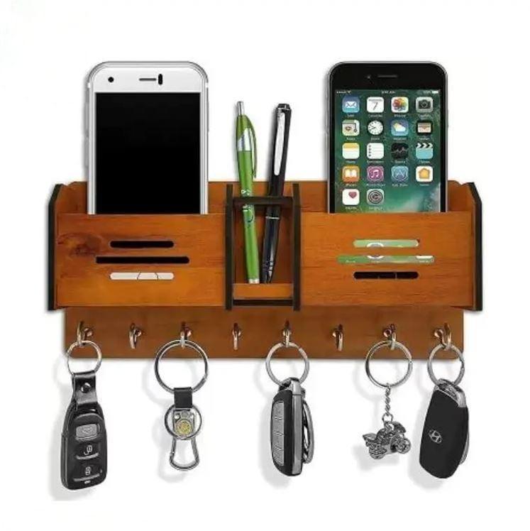Double Pocket Wooden Keys And Mobile Holder